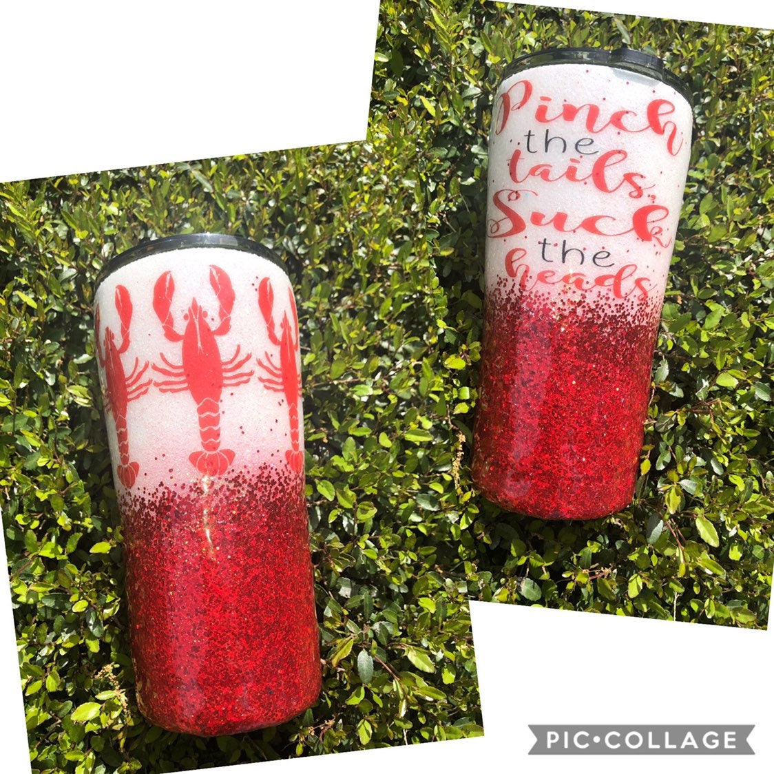 Pinch tails and suck heads crawfish glitter tumbler! 20oz